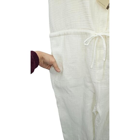 Faherty Leila Jumpsuit Sz Medium White All Organic Cotton Pockets Adj Straps NEW - Picture 8 of 16